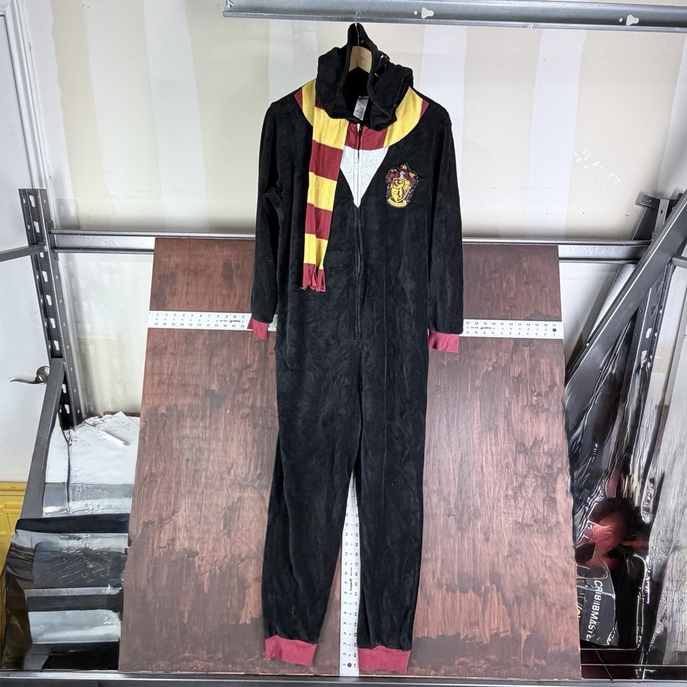 Harry Potter Gryffindor Fleece Pajamas Halloween Unionsuit PJs Black Adult L/XL